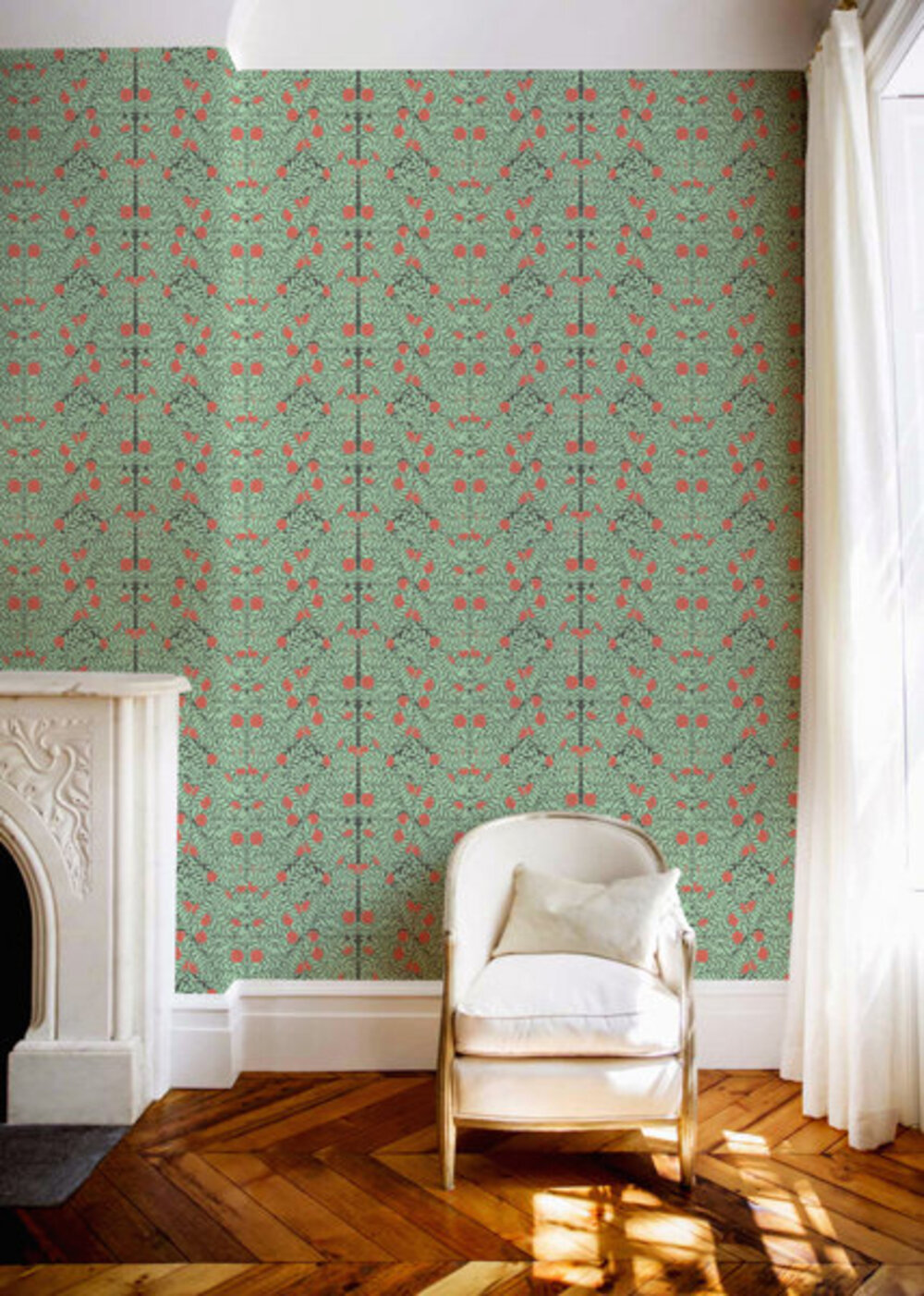 Orange Bush Self-Adhesive Wallpaper, Green/Orange, Faux Grasscloth, Non-pasted