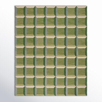 Giedre Green Beige Hand-Tufted Wool Rug