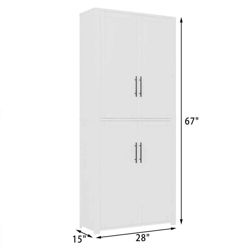 Glory 67" Solid Wood 4-Door Storage Cabinet, White