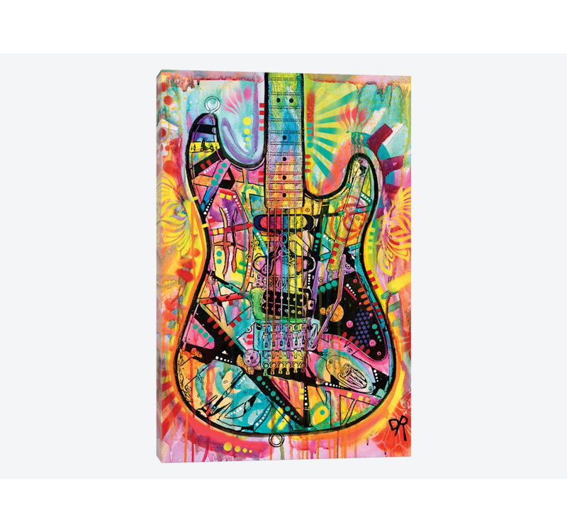 «Guitare», reproduction d'impression sur toile, H 24 po x l 16 po x P 1 po, Papier d'art encadré noir, Blanc