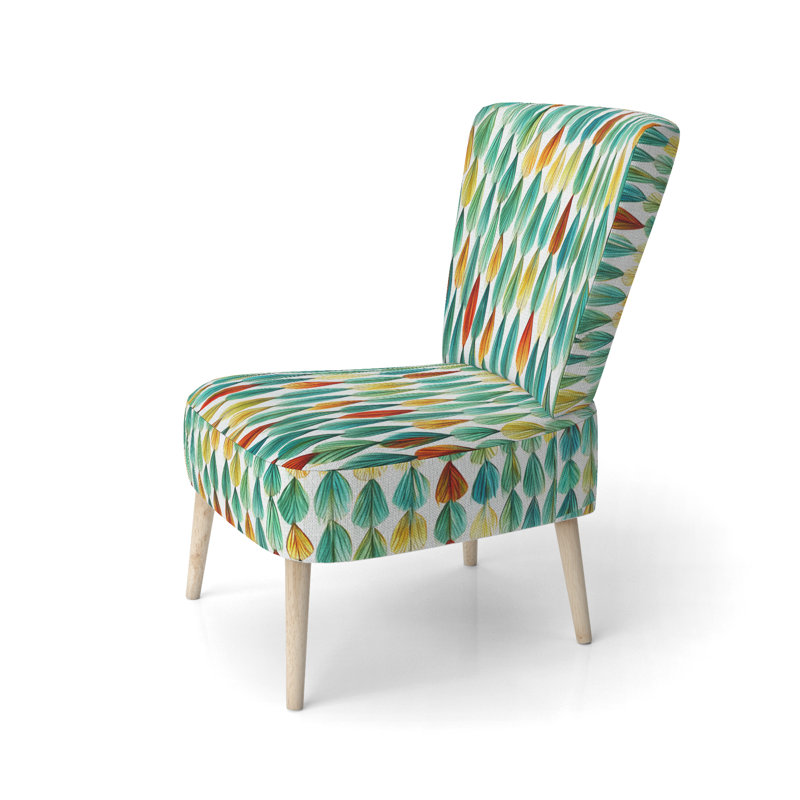 «Autumn Is Coming Retro Leaves» en bleu et rouge - Chaise d'appoint contemporaine rembourrée, chaise d'appoint jaune