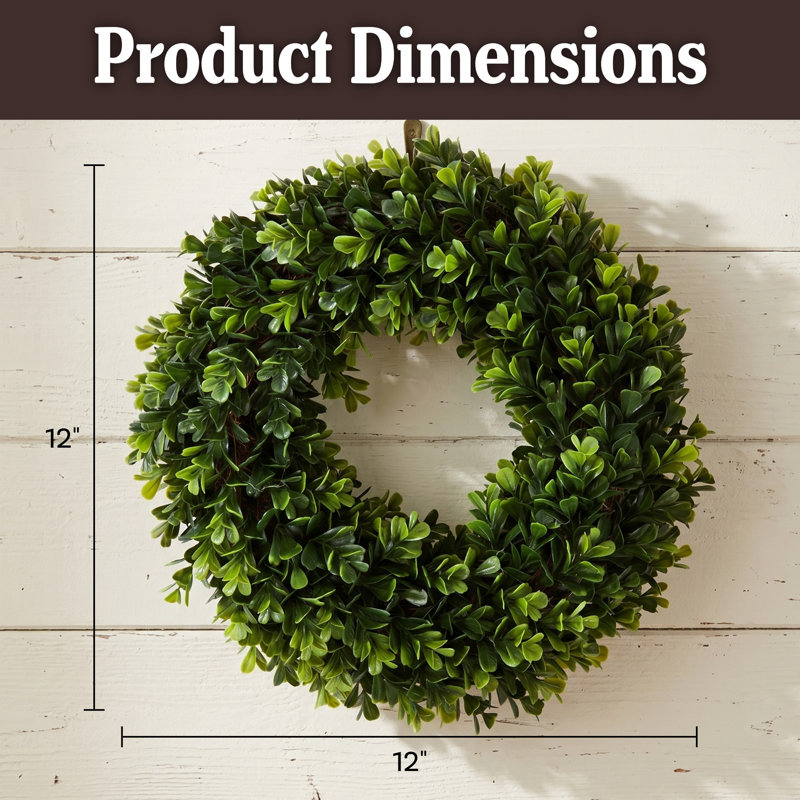 Eola UV-Resistant 12-Inch Plastic Artificial Boxwood Wreath (Green)
