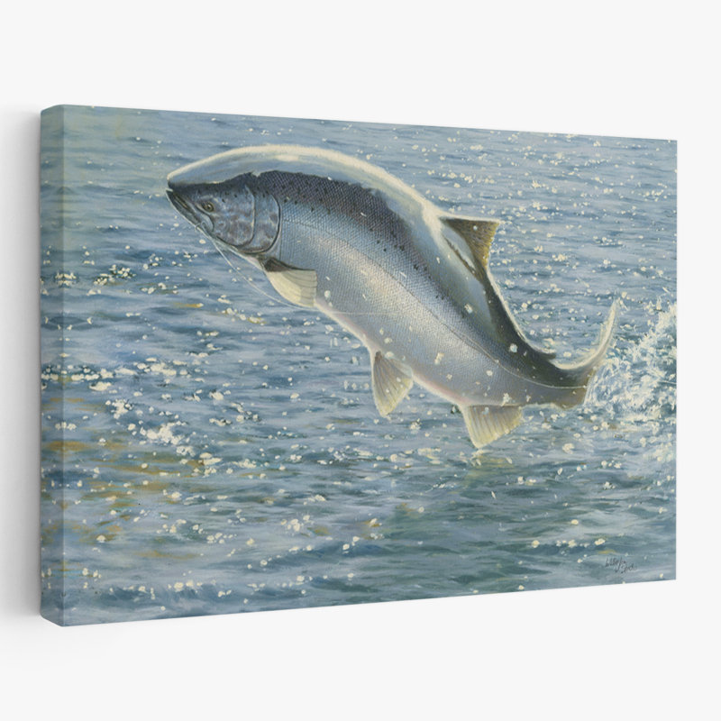 Salmon - Blue Blue Gray Brown Fish Art, 16" H x 24" W