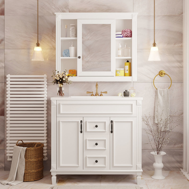 Meuble-lavabo 36 po avec lavabo et miroir, Crème