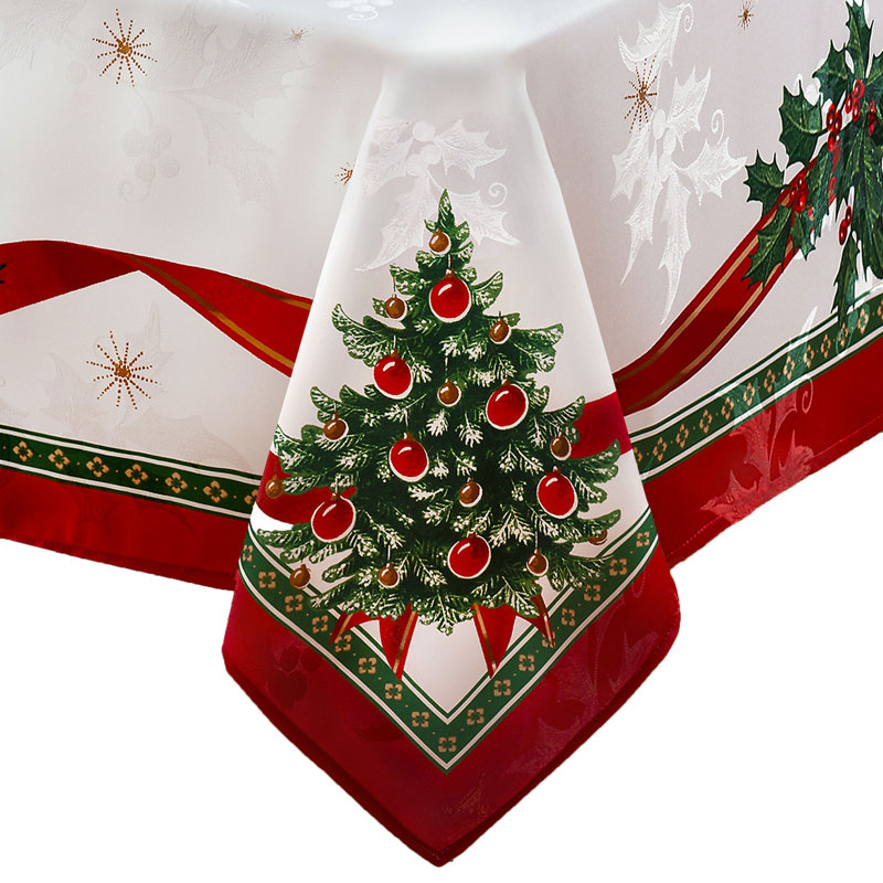 Villeroy & Boch Christmas Holly Damask Fabric Tablecloth, 60" x 144"