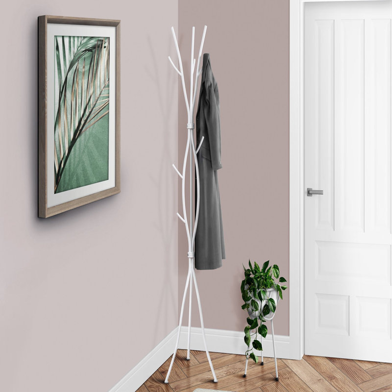 Portemanteau, portemanteau, autoportant, 11 crochets, vestibule, h 74 po, chambre à coucher, métal blanc, contemporain, moderne