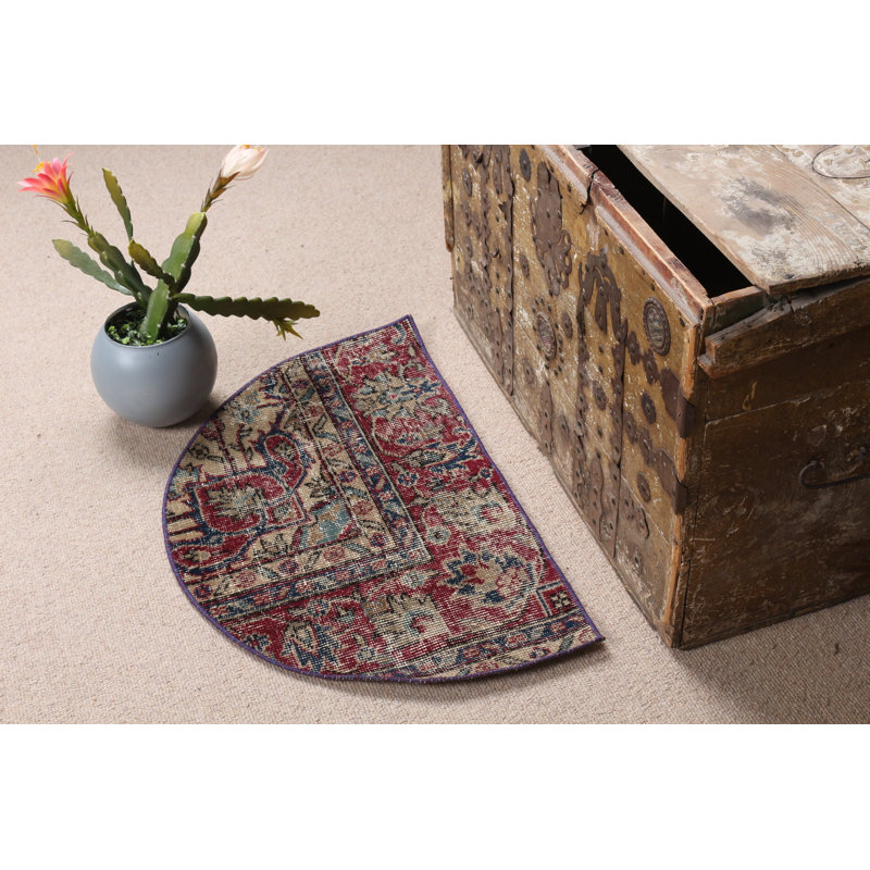 Charming Red Turkish Anatolian Small Round Wool Rug Ideal For The Entryway In Your Home