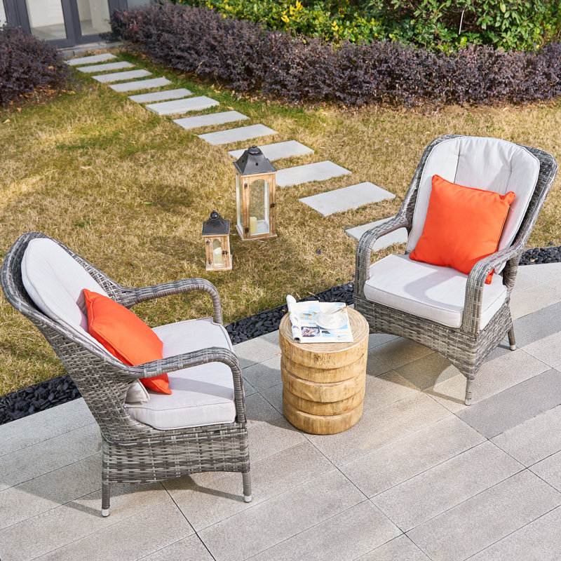 2 - Person Patio Dining Set with Round Table , Cushions Included, Grey