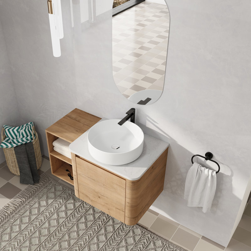 Meuble-lavabo mural simple 36 po avec lavabo en céramique, Blanc, 36"