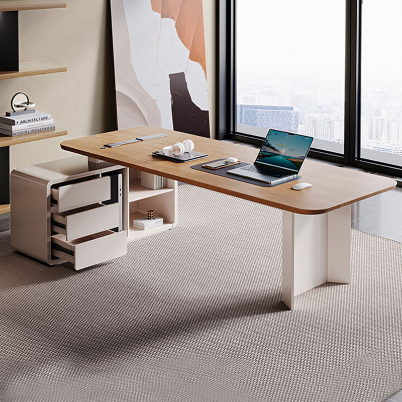 Bureau double caisson en L en bois massif clair avec tiroirs, H 29,53 po x l 62,99 po x P 47,24 po, Retour à gauche