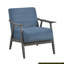 Fauteuil d'appoint rembourré bleu, structure en bois gris foncé, coussin de dossier attaché, siège décontracté du salon, assise d'une largeur de 22 po-958658024