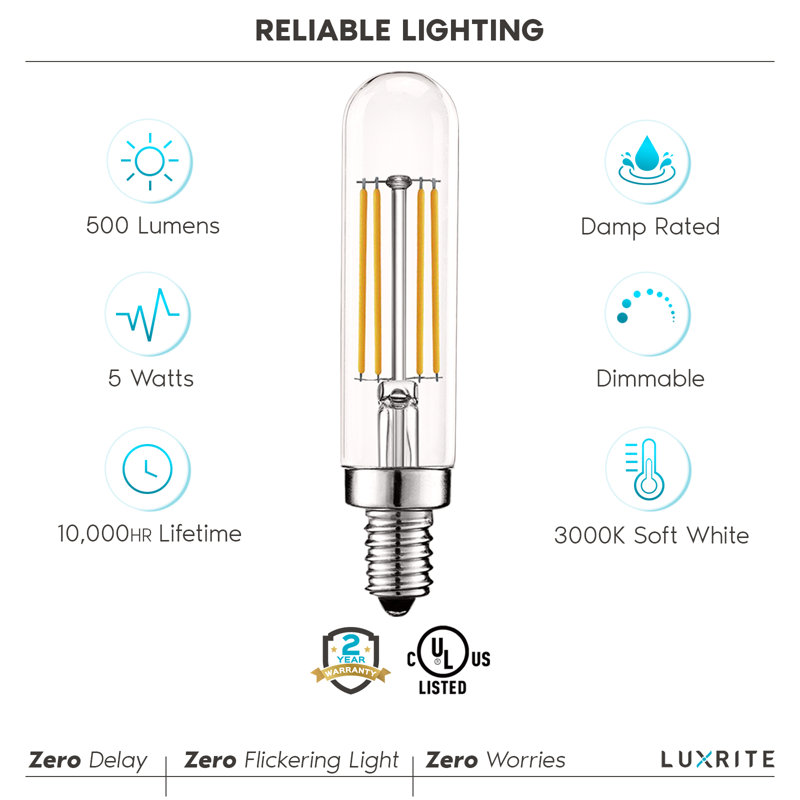 5 Watt (60 Watt Equivalent), T6 LED Dimmable Light Bulb, Soft White E12 candelabra Base, 3000K
