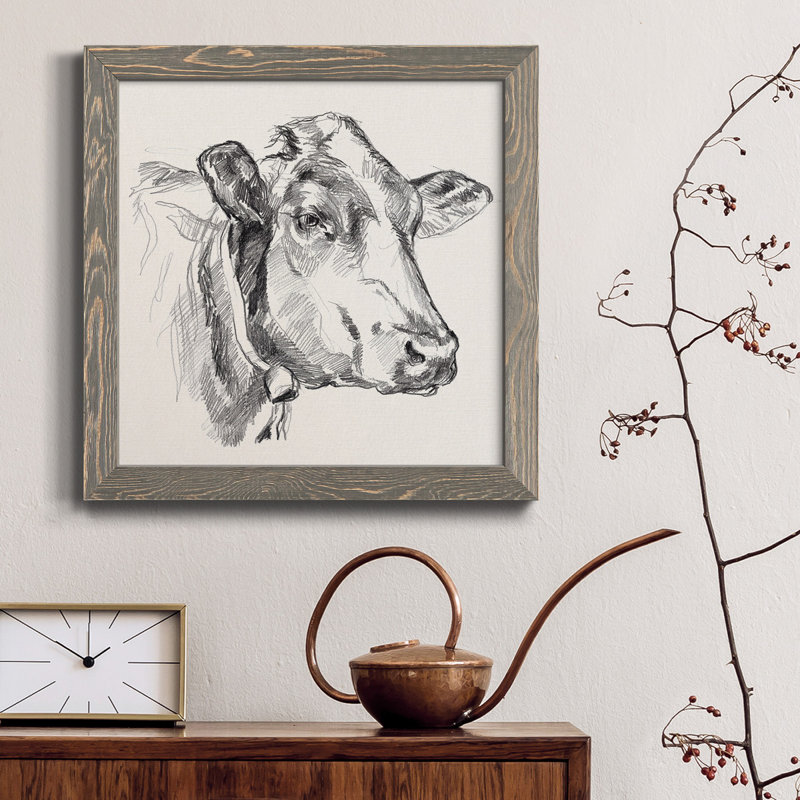 Holstein portrait croquis I-Premium, toile encadrée - prête à être accrochée, H 35,5 po x l 35,5 po x P 1,5 po, Cadre gris