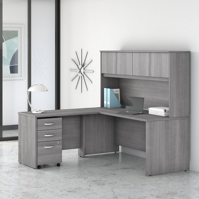 Bureau en L avec huche Studio C - réversible, Gris platine