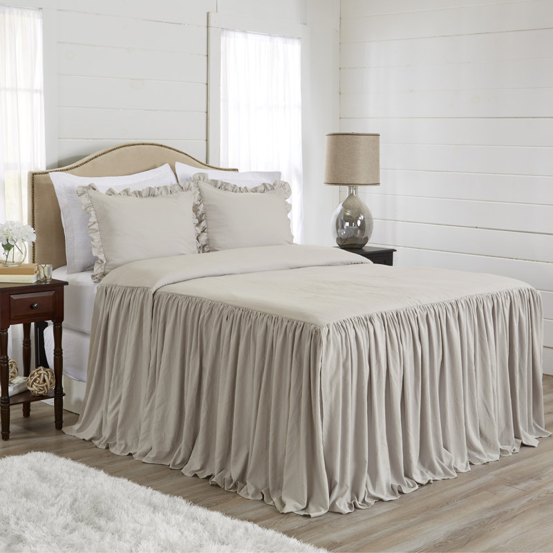 Gathered Bedspread White Twill Comforter, King Comforter + 2 King Shams, Taupe
