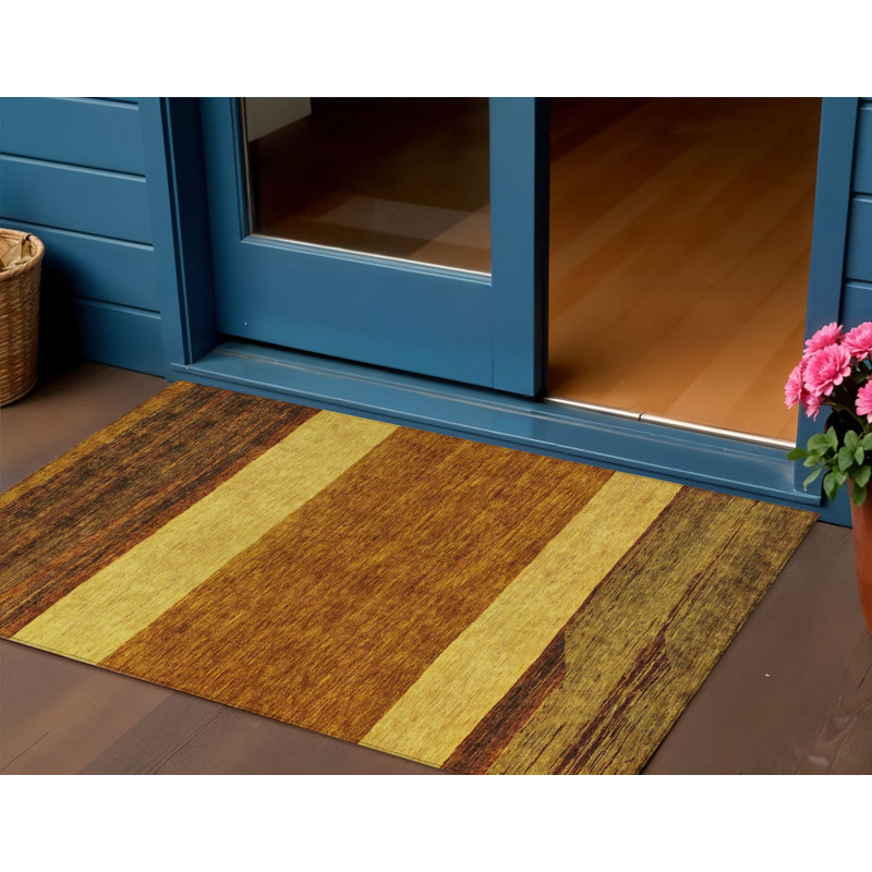 3' X 5' Terra Cotta Gold Abstract Washable Indoor Outdoor Area Rug