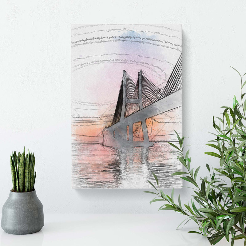 Vasco Da Gama Bridge In Portugal Abstract Art - Wrapped Canvas Print, 91cm H x 60cm W x 3cm D