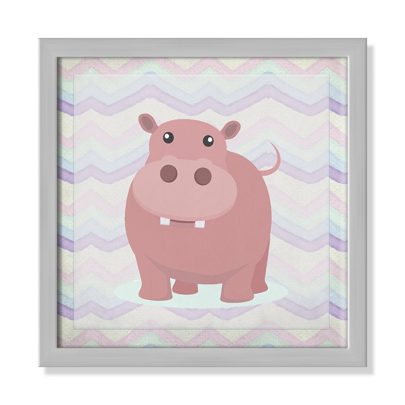 Pink Hippo Time' Wall Decal, Silver Box Framed, 12" H x 12" W x 1.18" D