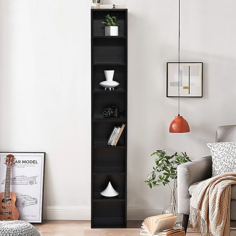 71" H 8-Tier Double-Decker  Multimedia Storage,  With Adjustable Shelves Narrow Bookcase, Black