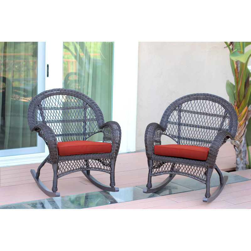 Chaise berçante en osier avec coussins Berchmans, Rouge-orange, Espresso