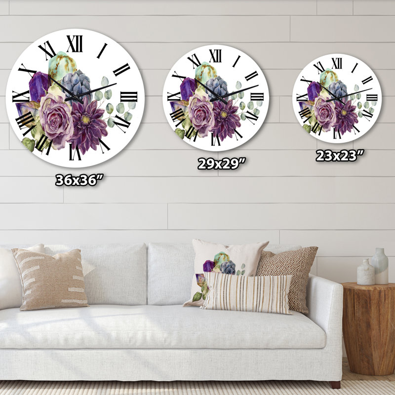 Bouquet de fleurs avec eucalyptus - Horloge murale traditionnelle, Surdimensionné