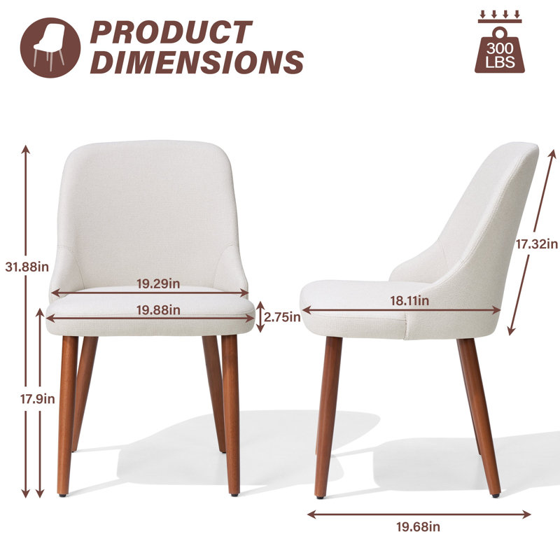 Chaises de salle à manger rembourrées avec cadre en bois, Beige