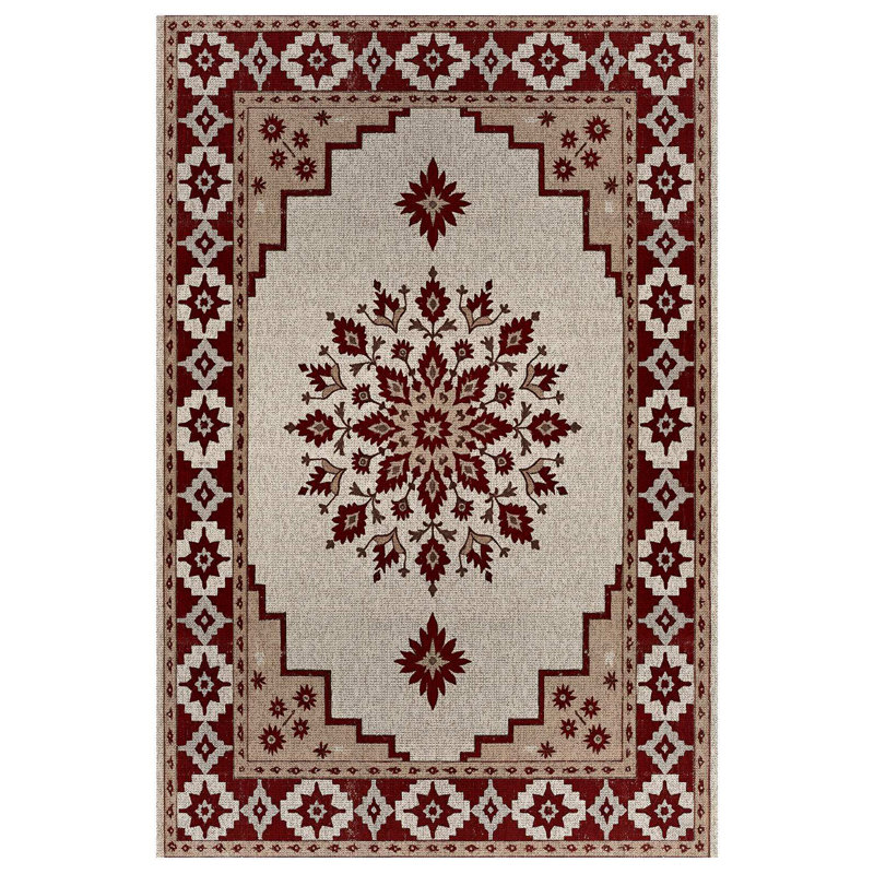 Nancy Collection Digital Print Cotton-Polyester Burgundy Beige Moroccan Rug, Runner 4' x 11'6"