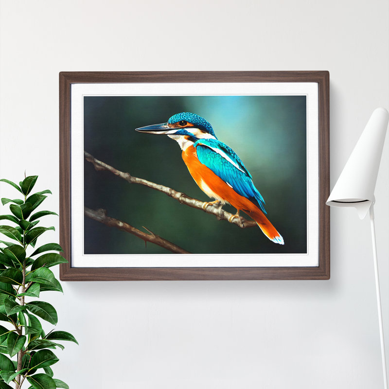 Unbeatable Kingfisher Bird - Framed Print, 25cm H x 34cm W x 2cm D, Walnut Framed