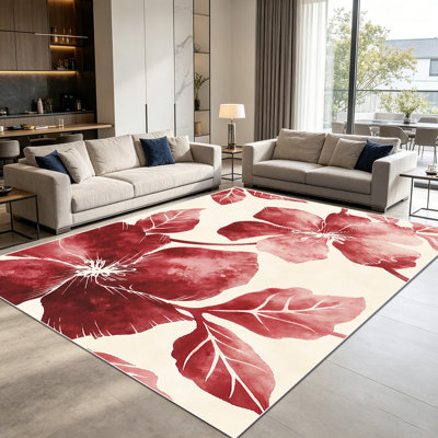 1PC watercolor burgundy floral area rugs for Living Room, Soft and Comfortable, Suitable for all seasons, easy-to-maintain, machine washable Indoor floor mat, Under Table Farmhouse suitable for kitchen, dining room, bedroom, entryway, patio,