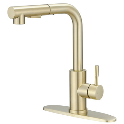 Robinet de cuisine extractible à poignée simple avec plaque de pont et conduites d'alimentation