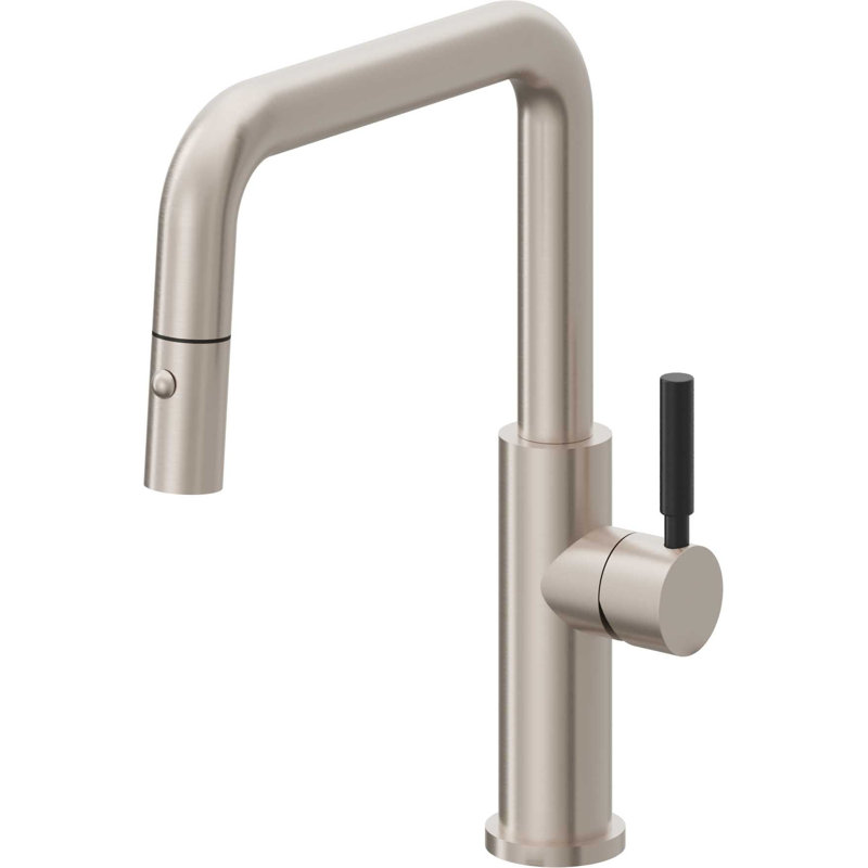 Corsano Contemporary Pull Down Kitchen Faucet with Button Sprayer Quad Spout and BST Series Handle, Antique Copper Flat