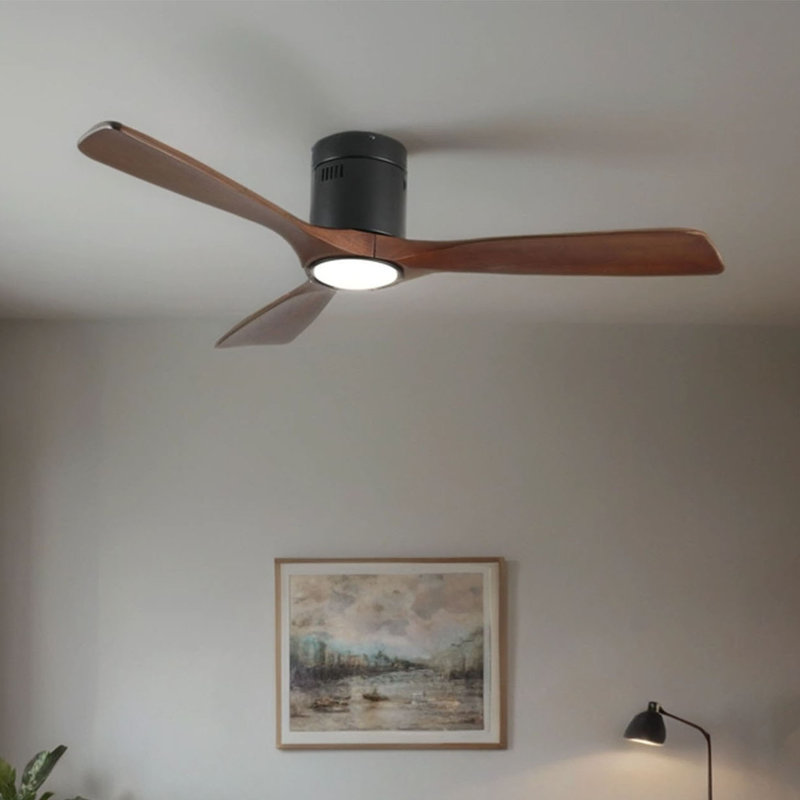 Ventilateur de plafond de 52 pouces avec lumière, 3 pales en bois massif, télécommande, moteur à courant continu réversible à 6 vitesses pour chambre à coucher, salle à manger, salon.
