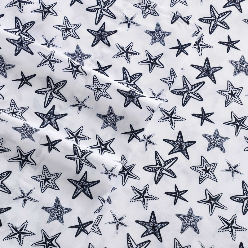 Ensemble de draps bleu Nautica, Ensemble de draps pour grand lit avec 2 taies d'or, Étoiles de mer salées - bleu