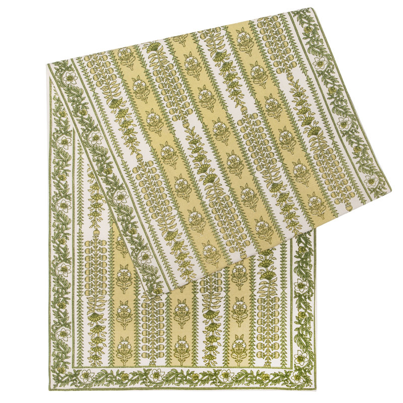 Avignon Handmade Floral Table Runnner, 90" x 16", Green
