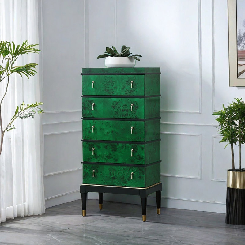 Commode de salon légère et luxueuse à cinq tiroirs, Vert foncé