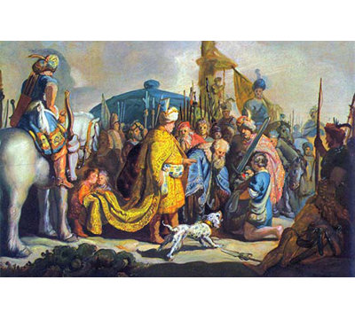 «David avec Goliath avant Saul» par Rembrandt Van Rijn, reproduction d'art