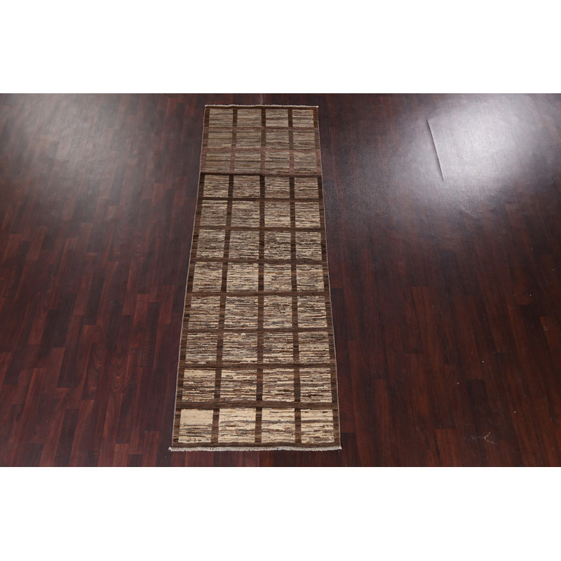 Checkered Gabbeh  Wool Runner Rug 3x10