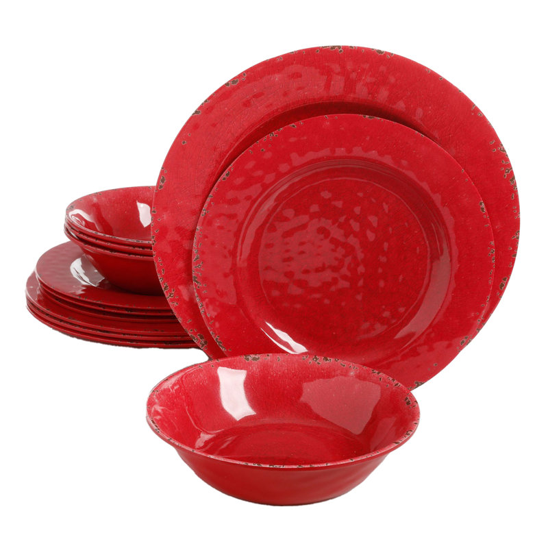Ensemble de vaisselle en mélamine 12 pièces Gibson Studio California Mauna, rouge (paquet de 2)