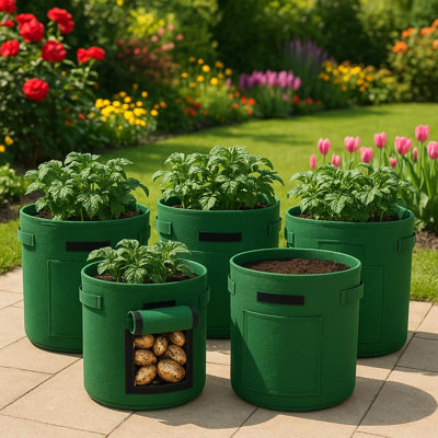 Sac de culture en tissu vert avec fenêtre latérale 13,8 po 13 gallons - Pot à fleurs avec rabat pour récolte de légumes