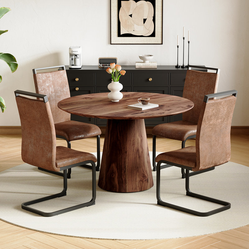 Ensemble de table de salle à manger 45 po avec chaises rembourrées en suède, ensemble de salle à manger moderne pour 4 ou 6 personnes
