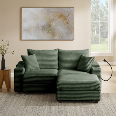Convertible Sectional Sofa With Hidden Storage Armrests, A Movable Ottoman, 2 USB Ports, 2 Cup Holders, A Phone Holder by Ebern Designs