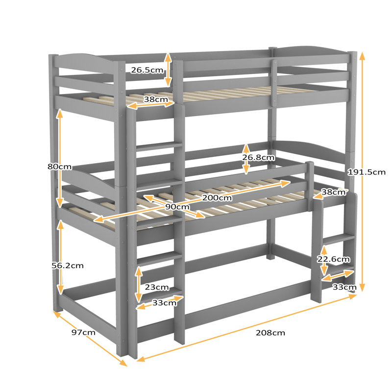 90 X 190cm Bunk Bed, Grey
