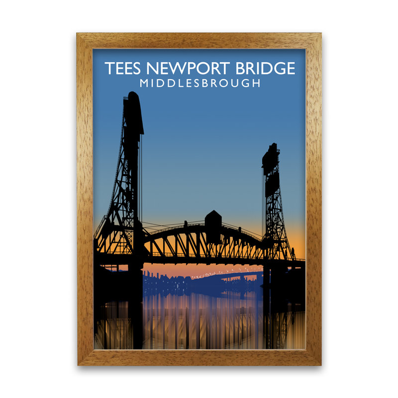 Tees Newport Bridge Middlesbrough by Richard O'Neill - Print, 42cm H x 29.7cm W x 3cm D, Honey Oak Framed