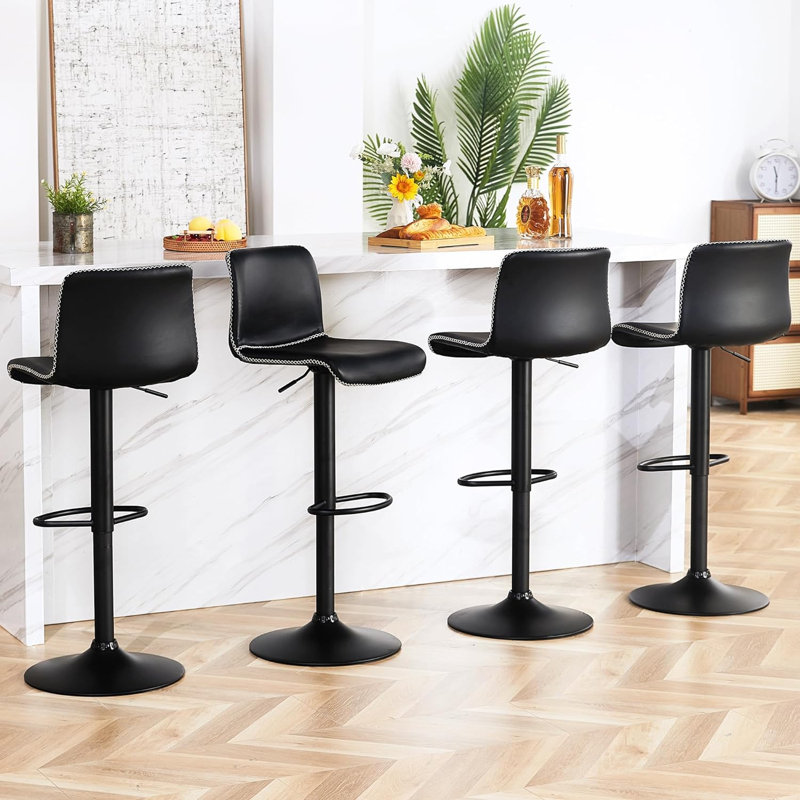 Lolar Swivel Bar Stools Set, Counter Height Bar Stools with Back, Adjustable Bar Stools 24" to 32", Faux Leather Bar Stools for Kitchen Island