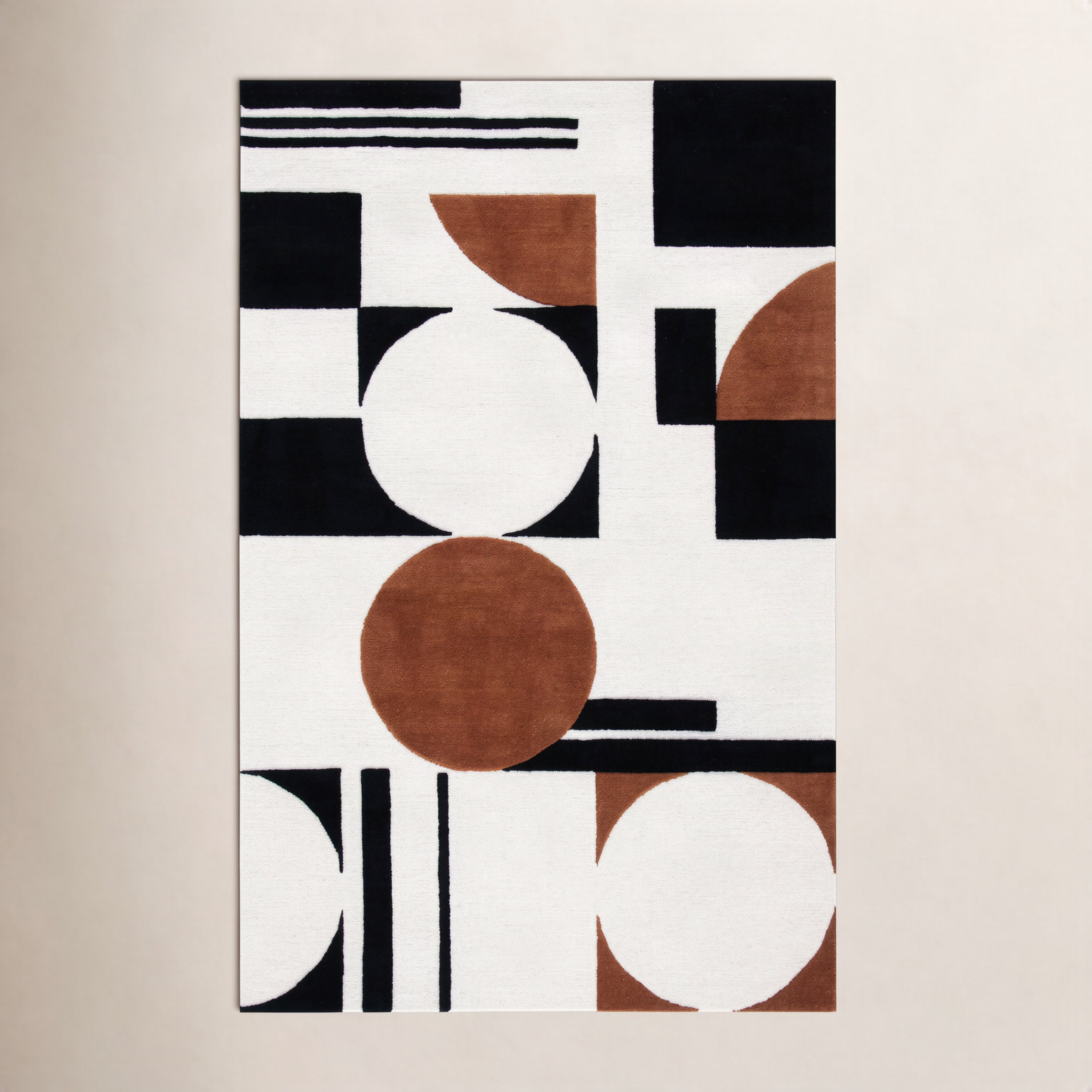 Antoni Ivory Black Brown Hand-Tufted Wool Rug, Rectangle 4' x 6'