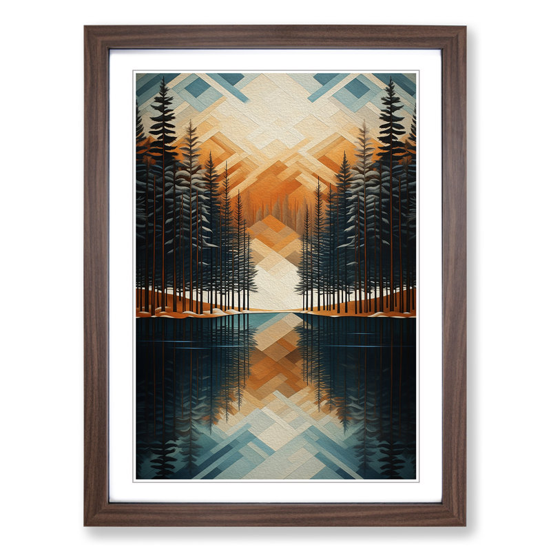 Winter Landscape Geometric No.3 - Single Picture Frame Print on Wood, Walnut, 34cm H x 25cm W x 2cm D
