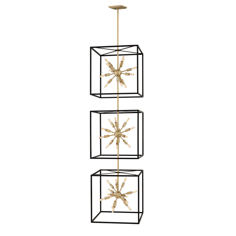 Aros 36-Light 3-Cube Open Frame Pendant, Black & Warm Brass By Lisa McDennon