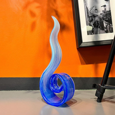 11,4 pouces sculpture en verre soufflé à la main art côtier dégradé bleu