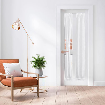 Rideaux de porte en lin, rideaux semi-transparents à double passe-tringle pour verre de cuisine avec attache pour la protection de la vie privée, 1 panneau