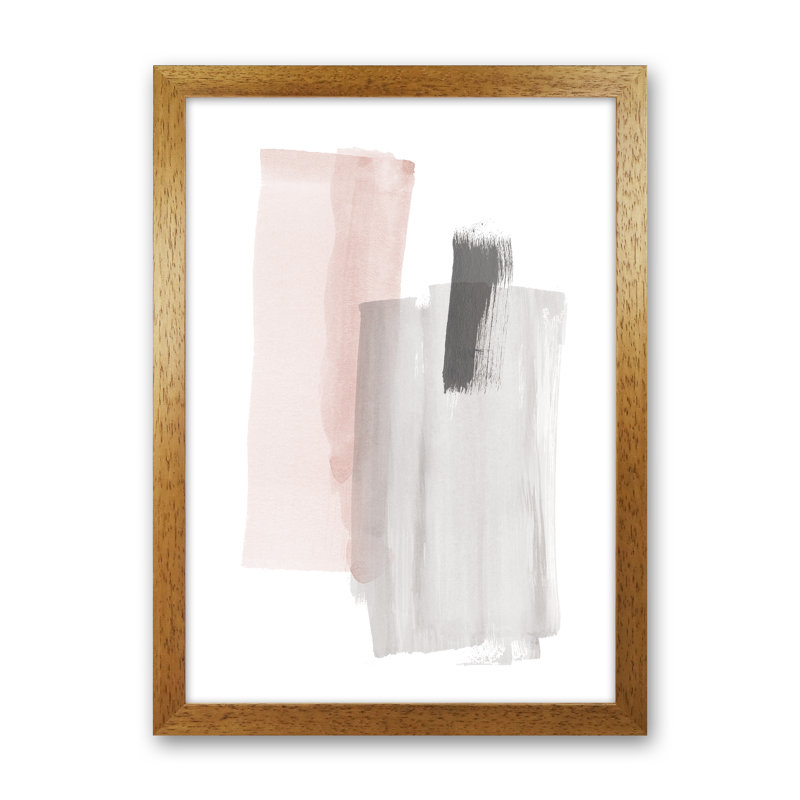 Grey And Pink Brushstrokes III - Print, Brown Framed Canvas, 88cm H x 64cm W x 3cm D
